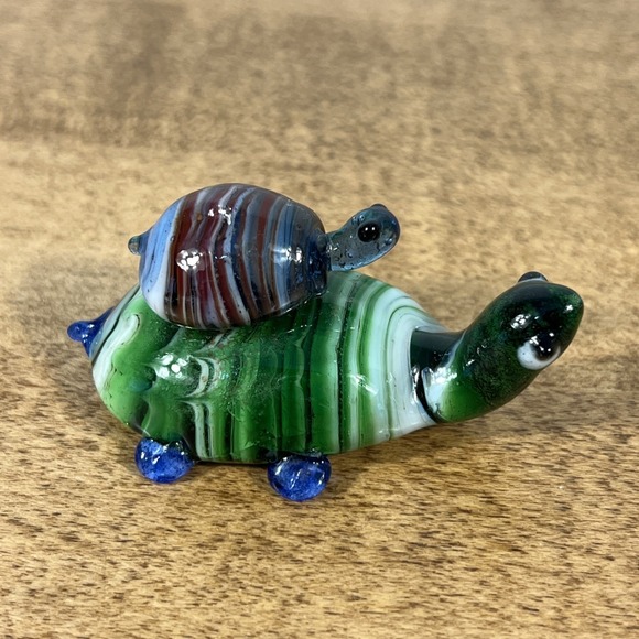 Unmarked Other - Vintage‎ Hand Blown Glass Turtle Mother & Baby On Back